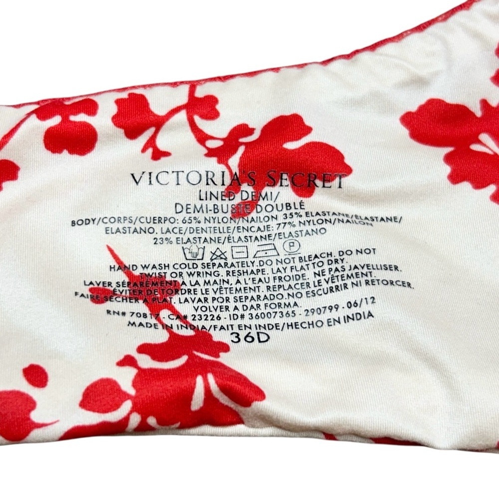 Victoria’s Secret Lined Demi Bra Red Floral Lace Lightly Padded Underwire 36D - Picture 4 of 5